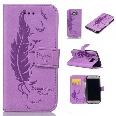 

Purple Plumes and birds Embossed PU Leather Wallet Case Classic Flip Cover with Stand Function and Credit Card Slot for SAMSUNG Ga