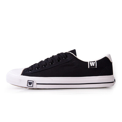 

Backrest warrior men&women spring&summer new canvas shoes men&women low to help couples small white shoes lace with casual shoes students flat floor shoes canvas WXY-709 black 38