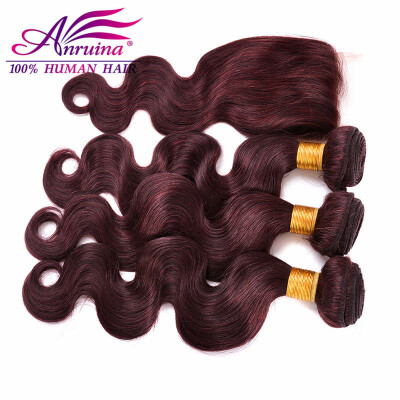 

Hot Sale 99J Indian Hair Body Wave With Closure Human Hair Weave With Lace Closures Red Wine 3 Bundles With Closure