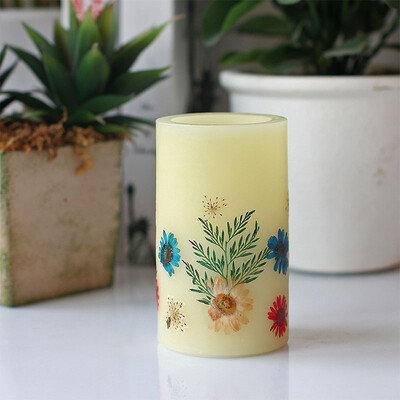 

Vanilla Scented Candles Led Candle Real Candles 4&8 Hours TimerHand Made Embossed Fowers Design3x5 Inches762x127cm
