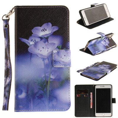 

Blue flower Design PU Leather Flip Cover Wallet Card Holder Case for IPHONE 7 Plus