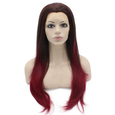 

Long Straight Two Tone Ombre Brown Burgundy Red Natural Lace Front Wig
