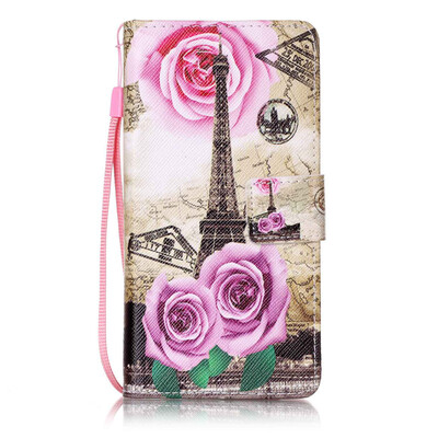 

Дизайн цветочной башни Кожа PU откидной крышки Кошелек для карты памяти Чехол для Huawei P9