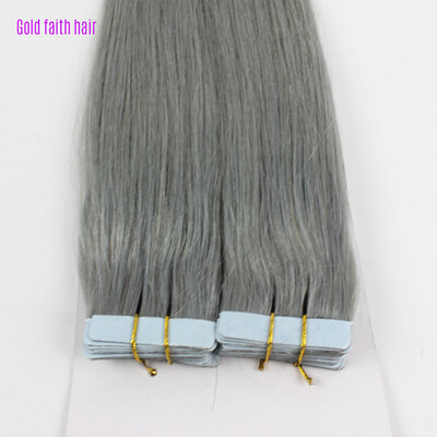 

100 Peruvian Virgin Remy Tape Hair Extensions Silky Straight Gray PU Tape Glue Skin Weft Hair Extensions