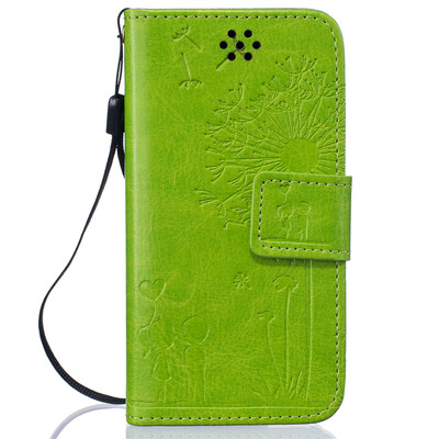 

Green Lovers and Dandelion Style Embossing Classic Flip Cover with Stand Function and Credit Card Slot for iPod Touch 5/6