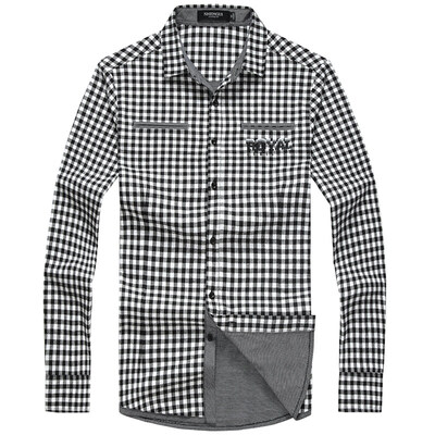 

SHENGUI / Slim your men's cotton woolen blue plaid long-sleeved shirt black 175 / L CE3340580A