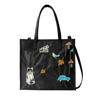 

Flower Princess Mr.cat Original Embroidery Artistic Shoulder Messenger Oxford Spinning Nylon Handbag 1611DM005 Black