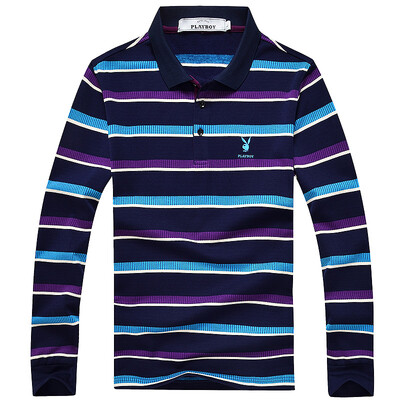 

Playboy PLAYBOY T-shirt Men's Fashion Striped Long Sleeve Polo Shirt 16001PL1907 Purple L