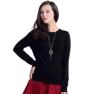 

MAZOE simple multi-color short section round neck collar knitted bottom sweater M3028 black