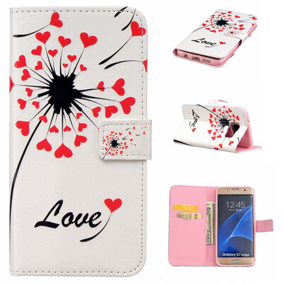 

Love heart dandelion Design PU Leather Flip Cover Wallet Card Holder Case for SAMSUNG GALAXY S7 Edge