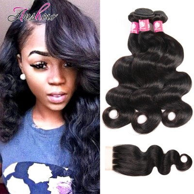 

Brazilian Virgin Hair Body Wave With Closure 3 Bundles Brazilian Body Wave With Closure Aushow hair Products Human Hair Weave