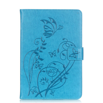 

Blue Flower Design PU Leather Flip Cover Wallet Card Holder Case for IPAD 5