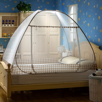

Yingxin textile-free installation of yurts Bottom mosquito net mosquito folding wire Magic mosquito nets British style - coffee color 15 m bed