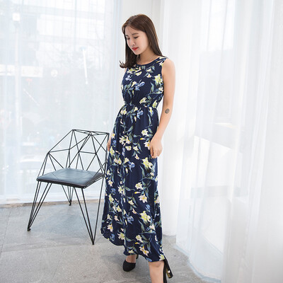

KuoyiHouse 7323 17 years new Korean version of the long section of the round neck sleeveless suit dress female tight waist cotton long skirt cents on the 18th lily S