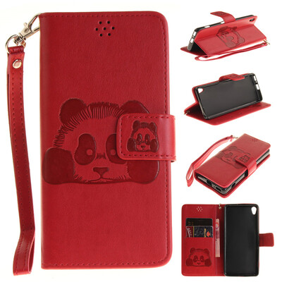 

Red Panda Style Embossing Classic Flip Cover with Stand Function and Credit Card Slot for SONY Xperia XA