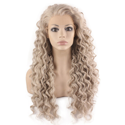 

Long Curly Gray Blonde Heat Safe Fiber Hair Lace Front Wig