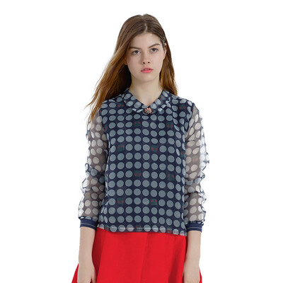

Wan Wendi Clothing (WANDIAN) elegant blue dots long-sleeved jacket European root yarn 1153H30161