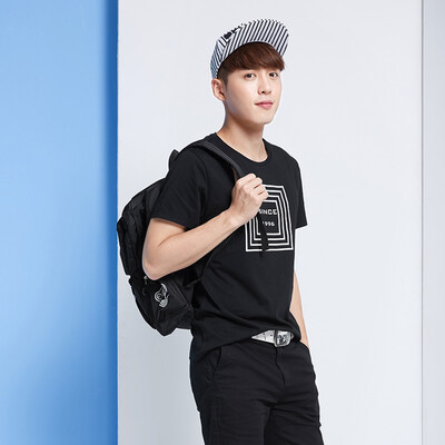 

Semir Semir мужская с короткими рукавами футболки ситца шею T Корейская волна студенческого лета 19216001914 черный XL