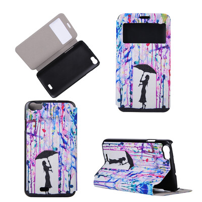 

Girl under Umbrella Design PU Leather Flip Cover Wallet Card Holder Case for Wiko Lenny