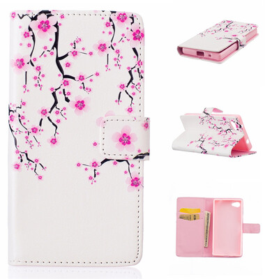 

Plum blossom Design PU Leather Flip Cover Wallet Card Holder Case for SONY Xperia Z5 Compact/Mini
