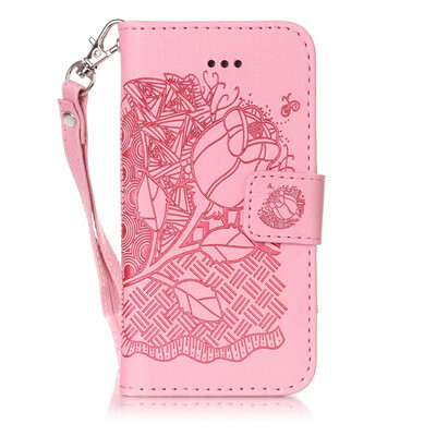 

Pink Rose Design PU Leather Flip Cover Wallet Card Holder Case for IPHONE 7