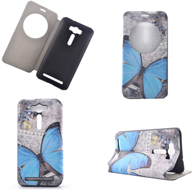 

Blue Butterfly Design Кожа PU откидной крышки Кошелек для карты памяти Чехол для Asus Zenfone 2 Laser ZE500KL