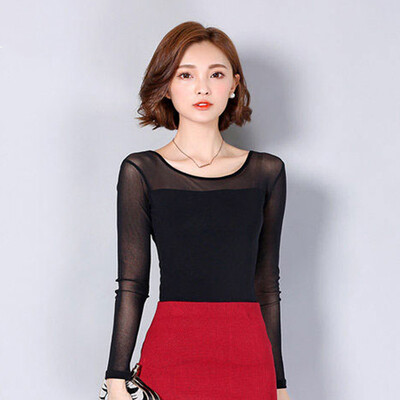 

Fubixi FUBIXIAN spring&autumn women&39s wild round neck net yarn bottoming shirt D2565 black XXL