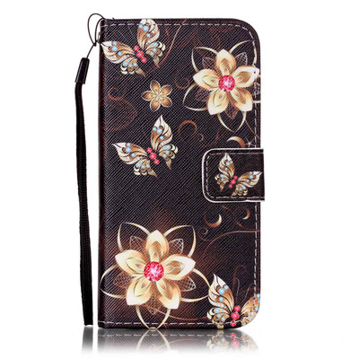 

Gold Butterfly Flower Design PU Leather Flip Cover Wallet Card Holder Case for IPHONE 7