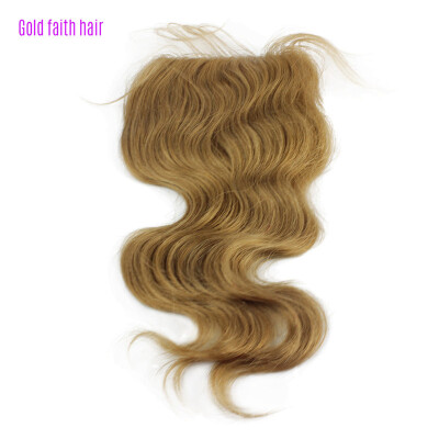 

#27 Honey Blonde Lace Top Closure Free Middle Part Body Wave 4x4 Brazilian Human Virgin 7A Remy Light Gold Color Hair Closure