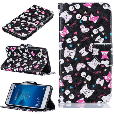

Black cat Design PU Leather Flip Cover Wallet Card Holder Case for HUAWEI Y6 IIHonor 5A