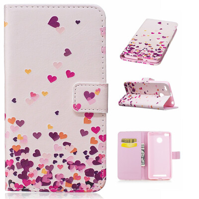 

Pink Heart Design PU Leather Flip Cover Wallet Card Holder Case for XIAOMI Redmi 3s