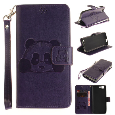 

Purple Panda Style Embossing Classic Flip Cover with Stand Function and Credit Card Slot for Dooge X5