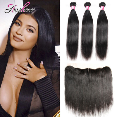 

Ear To Ear Lace Frontal Closure With Bundles 8A Brazilian Virgin Hair Bundles With Lace Closures Brazilian Straight Wave With Clos