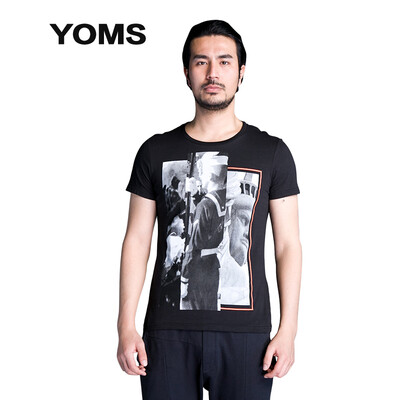 

YOMS) short-sleeved T-shirt men's fine cotton business casual short-sleeved printing primer shirt male 52226090 black