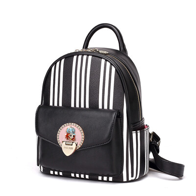 

Bag than the shoulder bag fashion women stripes printed backpack lady casual travel bag 9030 - black
