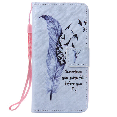 

Blue Feather Design PU Leather Flip Cover Wallet Card Holder Case for HUAWEI P9