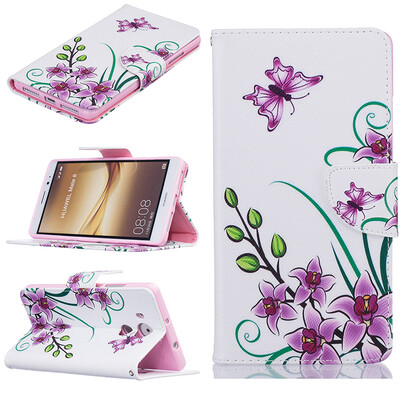 

Pink butterfly Design PU Leather Flip Cover Wallet Card Holder Case for HUAWEI Mate8