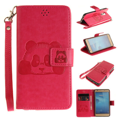 

Rose Panda Style Embossing Classic Flip Cover with Stand Function and Credit Card Slot for HUAWEI Honor 5C