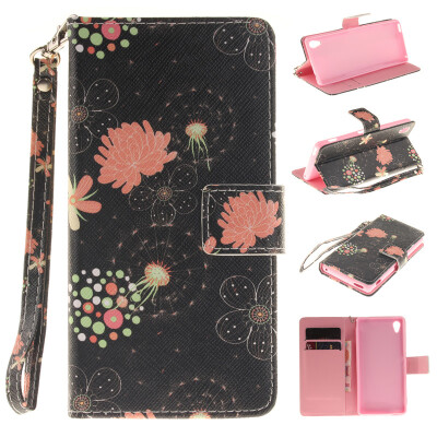 

Colorful flowers Design PU Leather Flip Cover Wallet Card Holder Case for SONY Xperia M4 Aqua