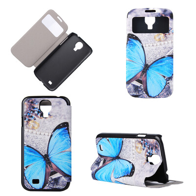 

Blue Butterfly Design Кожа PU откидной крышки Кошелек для карты памяти Чехол для Samsung Galaxy S4 I9500