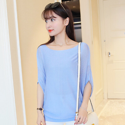 

VIVAHEART Korean casual sunscreen loose collar collar shirt shirt sweater T-shirt female VWTD172444 blue uniform