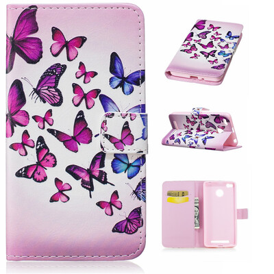 

Pink&blue butterfly Design PU Leather Flip Cover Wallet Card Holder Case for XIAOMI Redmi 3s
