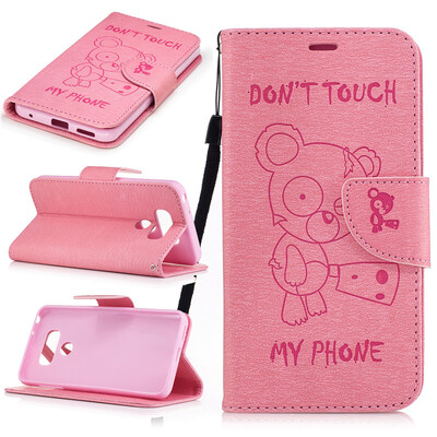 

Pink Bear Style Embossing Classic Flip Cover with Stand Function and Credit Card Slot for LG G6