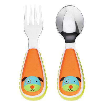 

SKIP HOP cute zoo stainless steel fork spoon tableware combination cartoon pattern child fork spoon suit - puppy 12 months or more US imports
