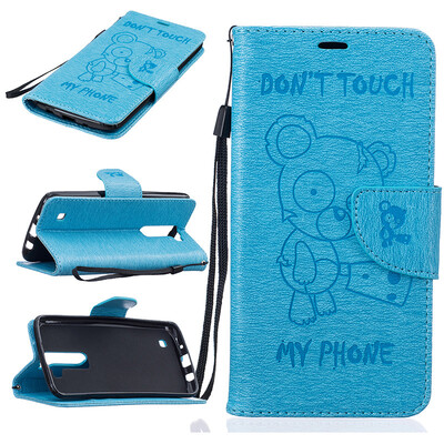 

Light blue Bear Style Embossing Classic Flip Cover with Stand Function and Credit Card Slot for LG K7/K8
