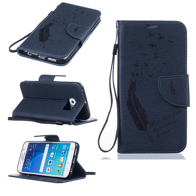 

Dark blue Feathers and birds Style Embossing Classic Flip Cover with Stand Function and Credit Card Slot for SAMSUNG GALAXY S6 Edge