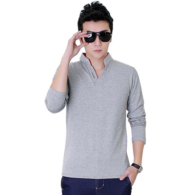 

(MSEK) PL3077 с длинными рукавами рубашка-поло печатных корейских Slim мужчин воротник воротник поло рубашка серый XL