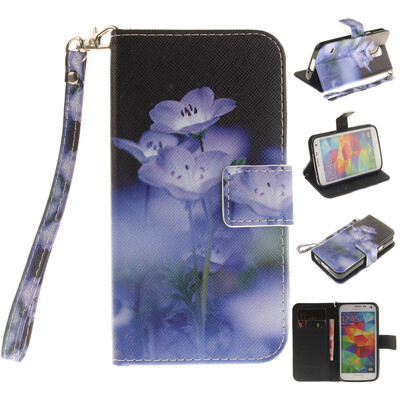 

Blue flower Design PU Leather Flip Cover Wallet Card Holder Case for SAMSUNG GALAXY S5