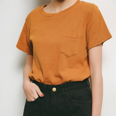 

City plus CITYPLUS fashionable fashion simple pocket round neck short sleeve T shirt female CWTD173367 brown all