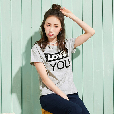 

Semir T-shirt summer ladies T-shirt round neck lace embroidery letters were thin 12216000213 light gray